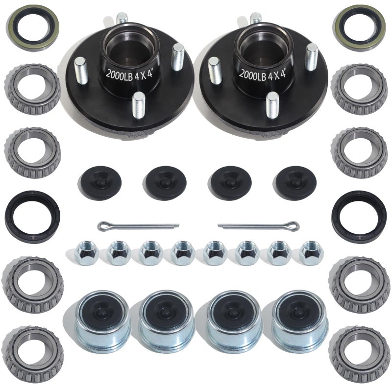 iBroPrat 2 Sets Trailer Hub Kit 4 Bolt 4  Trailer Axle Kit for 2000 lb 4 Lug Trailer Hub Fits 1"" and 1-1/16"" Spindle with Extra Dust Cap and Rubber Plug - Image 1